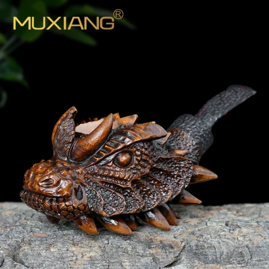 Hand-Carved Dragon-Head Smoking Pipe