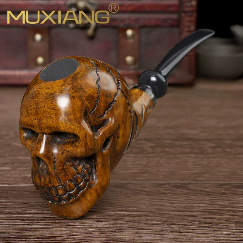 Hand-Carved Skull Pipe
