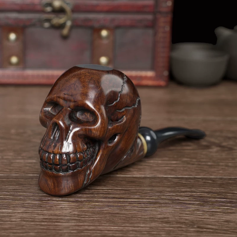 Hand-Carved Skull Pipe