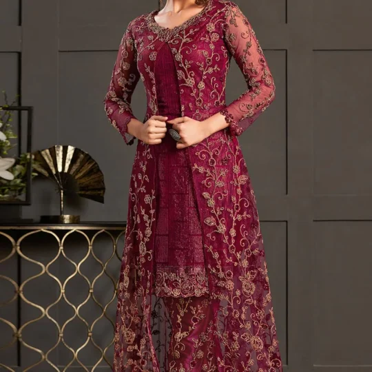 Light Maroon Embroidered Trouser Suit