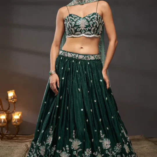 Green Embroidered Lehenga Set